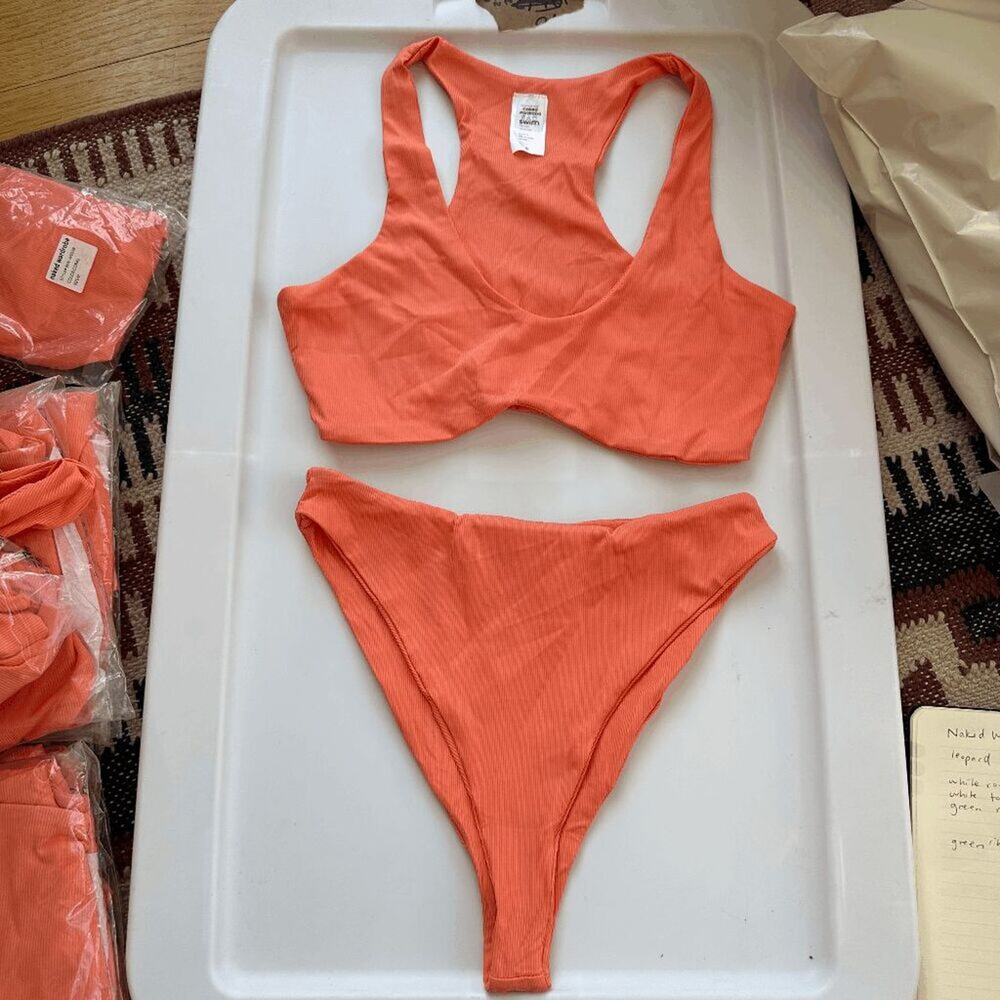 NWT Swim Naked Wardrobe Womens Coral Stretch 2-Piece Racerback Swimsuit M - Picture 2 of 4